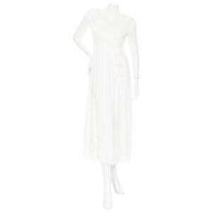 Christian Dior Short Sleeved Fringe Lace Eyelet Maxi Dress